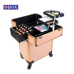 Valise de maquillage professionnelle Obox avec roulettes, rangement multi-niveaux pour outils de nail art, extensions de cils et maquillage permanent - Product Image 3