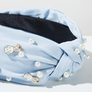 Diadema de Tela Color <span class=keywords><strong>Pastel</strong></span> con Lazo de Perlas y Conejo de Pascua, Hecha de Aleación - Product Image 4