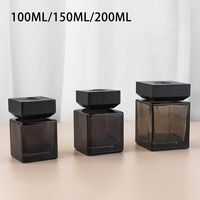 Bouteille diffuseur de parfum carrée en verre noir de 100 ml, 150 ml, 200 ml pour diffuseur à bâtonnets et parfum d'ambiance avec couvercle à vis en bois