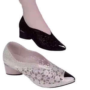 Dynamics Women Pointed Steel Toe Shoes Dress Elegant Pumps Summer Booties Shinny Rhinestone Block Heeled Sandals