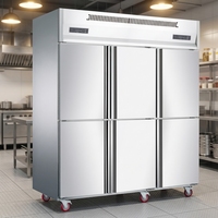 Réfrigérateur-congélateur commercial intégré robuste, grand réfrigérateur à double température en acier inoxydable à 6 portes