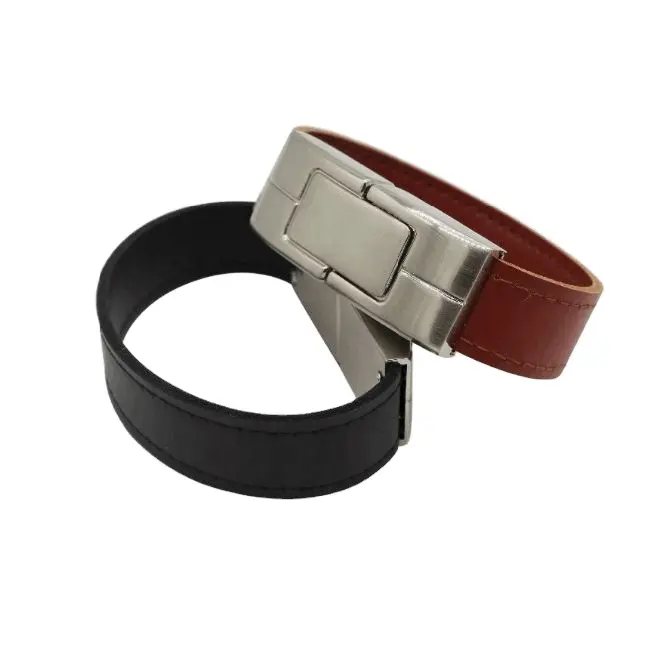 PU Leather Bracelet Men Unisex Wrist Band 32gb 64gb USB Flash Drive USB 2.0 Stick 3.0 128gb 256gb Pendrive With Customized Logo