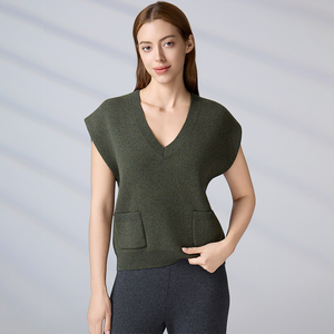 Casual <b>Wool</b> Knit Layering Batwing Shoulder Sleeveless Pullover with Pockets Solid Color V Neck Knit <b>Vest</b> for Women - Product Image 1