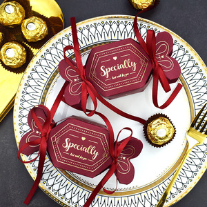 Hexagon Gift <b>Boxes</b> With Gold Foil Printing And Ribbon Decorations For Wedding Or Special Occasions - Product Image 5