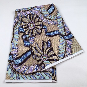 Nouveau <span class=keywords><strong>Tissu</strong></span> <span class=keywords><strong>Wax</strong></span> Ankara Authentique Garanti 100% Original avec Pierres Grandes pour Robe, <span class=keywords><strong>Tissu</strong></span> <span class=keywords><strong>Africain</strong></span> en Coton, 6 Yards - Product Image 1