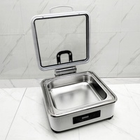 Set Pemanas Makanan Listrik Persegi Putih Stainless Steel 6L Perlengkapan Dapur Katering Buffet Mewah