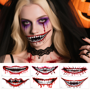 Halloween <span class=keywords><strong>horreur</strong></span> <span class=keywords><strong>Thriller</strong></span> corps Art démon grande bouche temporaire tatouage autocollant transfert d'eau impression étanche pour la décoration - Product Image 1