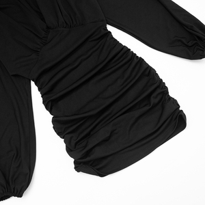 Robe moulante courte plissée à col en V et manches longues, couleur unie, style décontracté, nouvelle collection automne pour femme Viviblook C26DS420 - Product Image 6