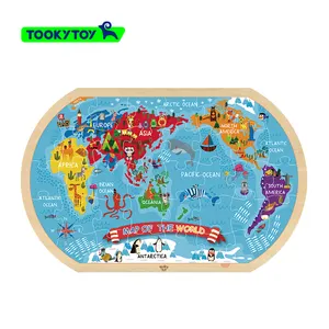 Puzzle Jigsaw peta dunia pendidikan anak-anak, teka-teki kayu lima benua
