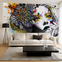 Papier peint mural abstrait coloré, portrait de beauté, art contemporain, murale pour boutique, showroom, salon créatif
