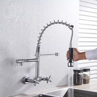 Robinet de cuisine moderne en laiton, rotatif à 360 degrés, à ressort, à 2 poignées, mural, extractible, pour eau chaude et froide, 2 trous