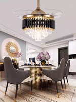 Moderne Résidentiel Maison Intelligente Décoratif Télécommande Or Cristal Grand Ventilateur de Plafond avec Lumière Luxe Lustre Ventilateur de Plafond LED