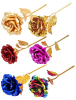 Haute qualité nouveau Design créatif saint valentin simple branche artificielle colorée en plastique feuille d'or pour toujours Rose fleur boîte-cadeau