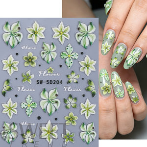 TSZS - Adhesivos Decorativos para <span class=keywords><strong>Uñas</strong></span> con Flores Hawaianas en Relieve 5D, Diseño Floral Verde, Lirios, Autoadhesivos, Venta al por Mayor - Product Image 2