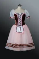 Robe de tutu de danse classique rouge Giselle pour filles, en polyester, manches courtes, costume de scène