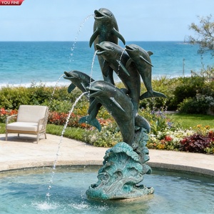YOUFINE Bronzen Dolfijnfonteinbeeld Springende Dolfijn Zwembad Waterpartij voor Strandhotel en Resort Decoratie - Product Image 1