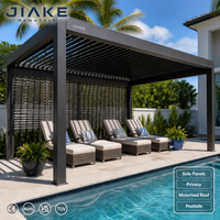 Pergola en aluminium Jiake avec panneaux latéraux et toit à lames orientables télécommandées pour l'intimité au bord de la piscine et l'espace de vie extérieur