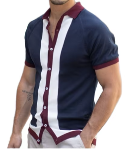 Nuova Collezione di <span class=keywords><strong>Polo</strong></span> da Uomo a Maniche Corte 100% Cotone, a Righe con Blocchi di Colore, <span class=keywords><strong>Cardigan</strong></span> Business - Product Image 1