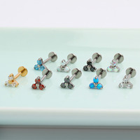 ASTM F136 G23 Titanium Piercing Jewelry 3 CZ Top Internal Thread Labret Stud