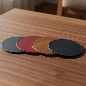 10cm Genuine Leather Reusable Coasters & Cup <b>Mats</b> for Coffee Home Office Kitchen <b>Bar</b> Tables-Classic Design - Product Image 5