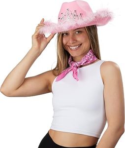 Cossmic Chamelleon Chapeau de cowgirl rose pour adolescents et adultes – Couronne de diadème lumineuse avec bordure en boa + rose clair - Product Image 2