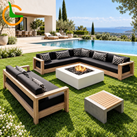 Ensemble de salon de jardin moderne en teck imperméable, combinaison de canapés pour patio, mobilier de villa de loisirs avec protection solaire en bois massif