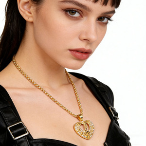 Collar Largo de Acero Inoxidable con Colgante de Corazón y Símbolo Musical, Chapado en Oro, con Diamantes, de Alta Calidad para Mujer - Product Image 3