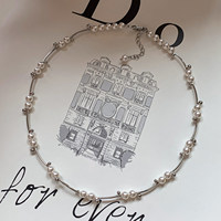 Collier de perles blanches superposées pour femme, chaîne de clavicule en laiton plaqué argent, collier ras du cou de luxe, bijoux minimalistes