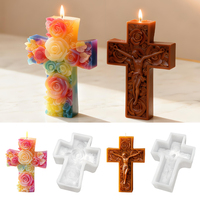 DM1295 Grand moule en silicone pour bougie en cire de soja, statue de Jésus en croix, sculpture de buste de croix à fleurs de style européen antique, moule en résine époxy