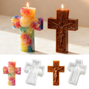 DM1295 gran cruz estatua <span class=keywords><strong>de</strong></span> Jesús cera <span class=keywords><strong>de</strong></span> soja silicona vela molde antiguo europeo flor Cruz busto escultura resina epoxi molde - Product Image 2