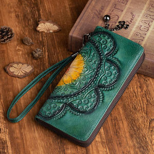 Andong Cowhide <b>Ladies</b> Long <b>Purse</b> Retro Genuine Cow Leather <b>Wallet</b> Women Hand-painted Clutch Phone Pocket <b>Wallets</b> Bag - Product Image 2