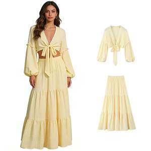 Nuevo Conjunto de Verano para Mujer, Transpirable, Cuello en V, Poliéster, Corte Regular, Tejido Informal, Estilo Europeo/Americano - Product Image 1