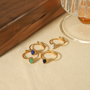 แหวนแฟชั่นรูปทรงหยดน้ำหินธรรมชาติแบบฝังขอบปรับขนาดได้เครื่องประดับสำหรับทุกเพศของขวัญ - Product Image 3