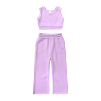 Conyson Enfants Nouveautés Ensembles de vêtements pour enfants personnalisés d'été en couleur unie sans manches et pantalon Ensembles de vêtements pour filles Ensemble de vêtements deux pièces