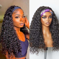 Pas cher Vague Profonde 16 Pouces Bandeau Perruque Cheveux Bouclés Machine Fait Vierge Cheveux Humains Transparent Lace Front Perruque pour les Femmes
