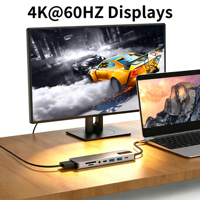 Docking Station Pembaca Kartu SD TF USB 3.0 PD 100W HDTV 4k 60hz USB HUB Dock dengan Monitor Sakelar Satu Tombol Fungsi Tidur