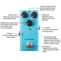 Pédale de réverbération numérique pour guitare électrique, effet unique, 9 modes : salle, hall, chorus, ressort, flanger, Eaho, True Bypass
