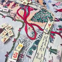 Tapis de Mahjong de Noël, Tapis de Mahjong Américain, Coussin de Noël, Motif Arbre, Nœud, Neige Rouge, Ski, Coloré, Antidérapant avec Bordure Imperméable