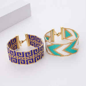 Bracelets de luxe plaqués or, style bohème, géométriques, larges, avec perles de rocaille, flèche, tissage <span class=keywords><strong>Miyuki</strong></span>, réglables, pour mariage et cadeaux - Product Image 2