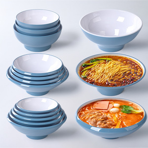 ชุดชามบะหมี่เมลามีนลายพอร์ซเลนสีน้ำเงิน 6 ชิ้น สำหรับใช้ในบ้านและร้านอาหาร - Product Image 1