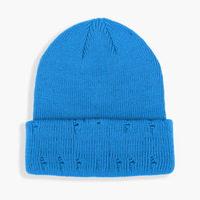 Bonnet en détresse automne hiver bonnet tricoté hommes femmes couleur unie à revers acrylique bonnet en tricot chapeau