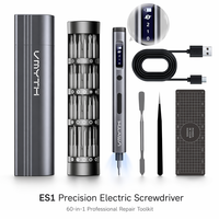 Destornillador Eléctrico de Precisión ES1, 60 Puntas S2, 3.7V Inalámbrico USB-C, 4 Niveles de Torque, Pantalla LED LCD, FCC CE ROHS, para Reparación de Teléfonos y PC
