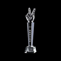 ELOR Trophée de poignée de main en cristal clair poli Impression UV pour les occasions de Noël Mascotte de fleurs Souvenir Cadeaux d'affaires