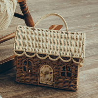 Rotin cabane jouer maison tissé sac jouets pour enfants sac à main panier de paille avec couvercle panier de rangement accessoires de photographie
