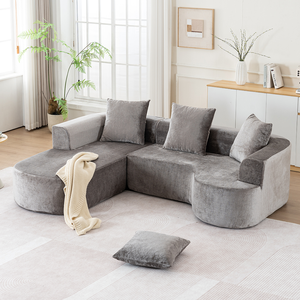 Modular Sectional Sofa U-Shape <b>Convertible</b> Chaise Modern Sleeper Couch with Memory Foam Deep Seat Wood Legs No Assembly Required - Product Image 3