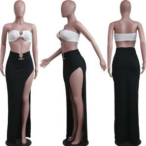 Sexy Strapless Cover Chest Irregular Slit Skirt Women's 2 Piece Set Fashion - Product Image 5