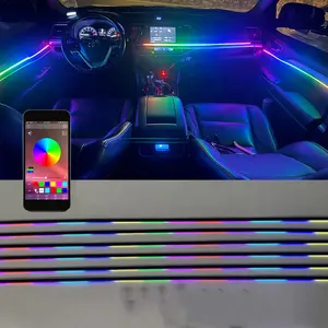 Luces led acrílicas para interior de coche, set completo de luces de ambiente con flujo RGB de 18 en 1, consola de almacenamiento de pie, manija de puerta, ambiente led