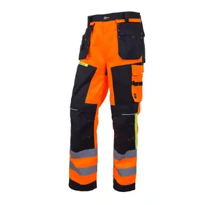 Pantalones de trabajo de sarga de algodón de alta visibilidad, rodilleras, taller automático, herramientas mecánicas, pantalones de carga de seguridad para hombres