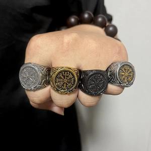 Anillo Vikingo Vintage con Martillo de Thor, Colgante con Cabeza de Lobo Nórdico, Accesorio Religioso para Hombre, Aleación de Zinc Negro Plateado - Product Image 6