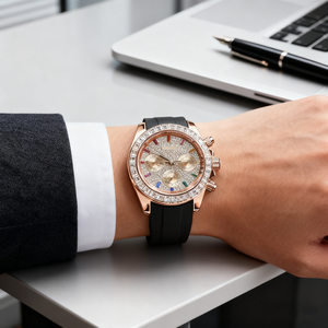 تخصيص VK63 كوارتز حركة كرونوغراف ساعات Mod حزام سيليكون الفولاذ المقاوم للصدأ دائرة الماس الجليدي للرجال - Product Image 4